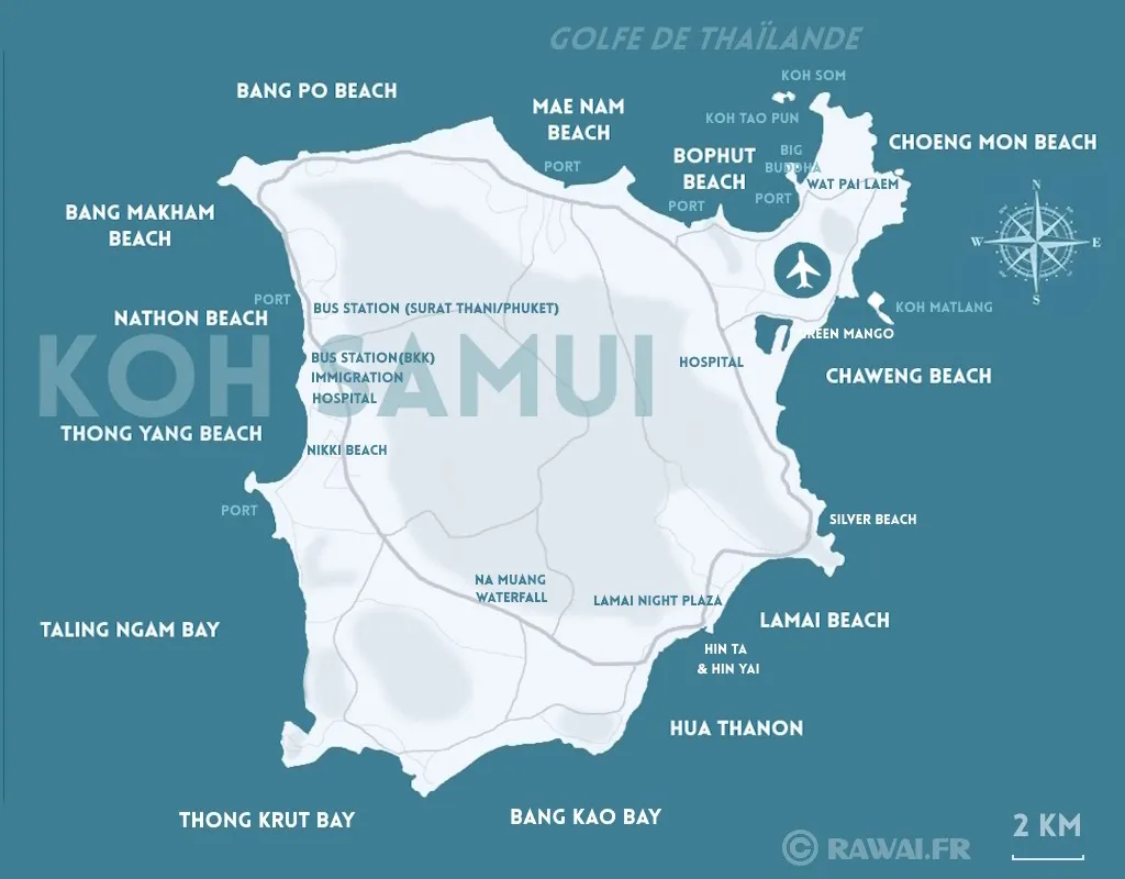 Carte de Koh Samui en Thaïlande CARTE DE KOH SAMUI GOLFE DE THAILANDE